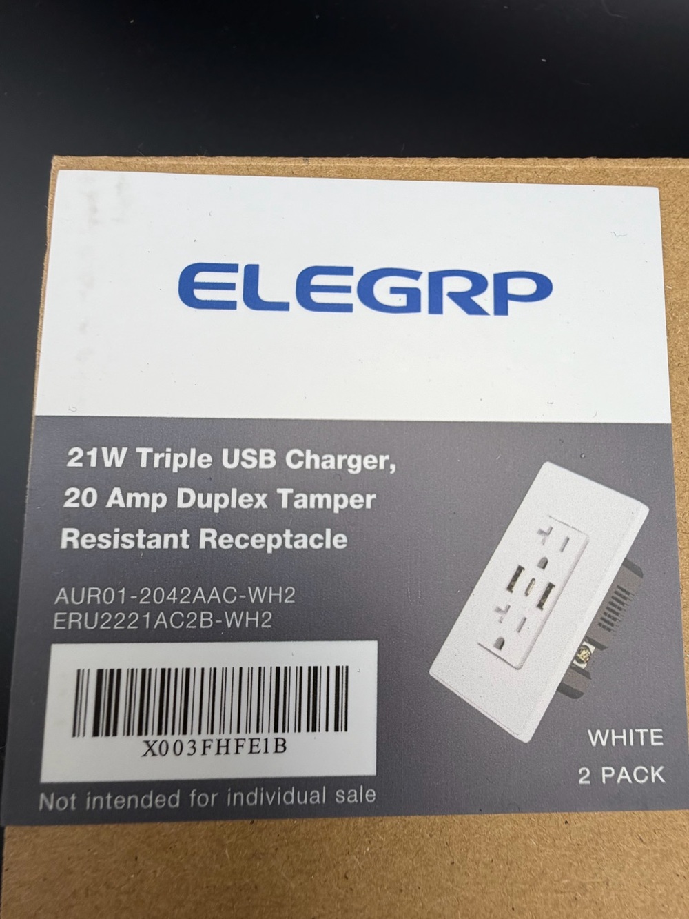 🔌 New ELEGRP 21W Triple USB Charger 20 Amp Duplex Tamper Resist Receptacle 2pk